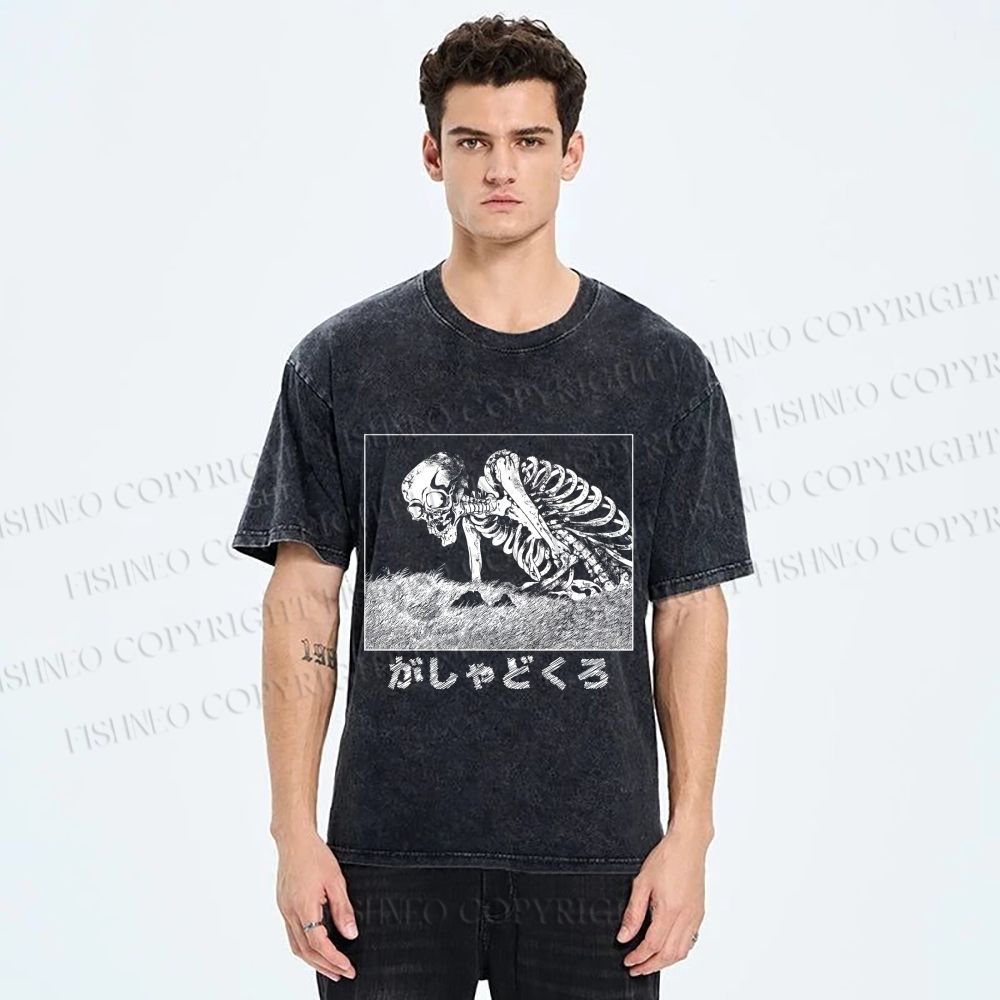 Unisex Gashadokuro Creepy Giant Skull Printed Washed Tee