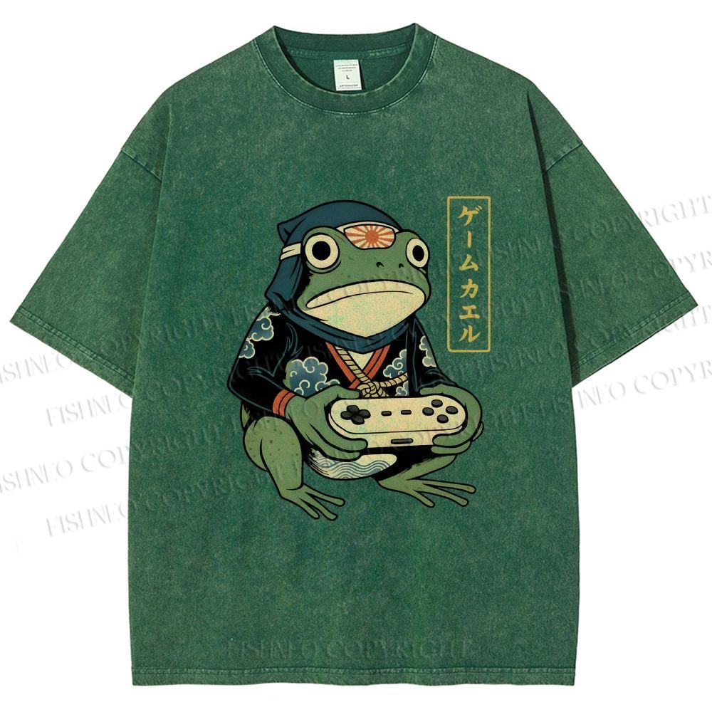 Unisex Game Frog Printed Washed Tee
