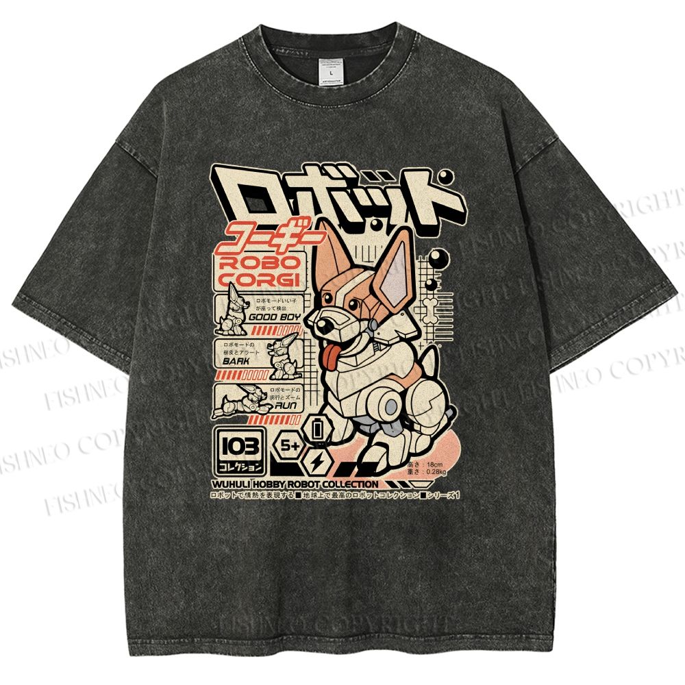 Robo Corgi Vintage Washed T-shirt