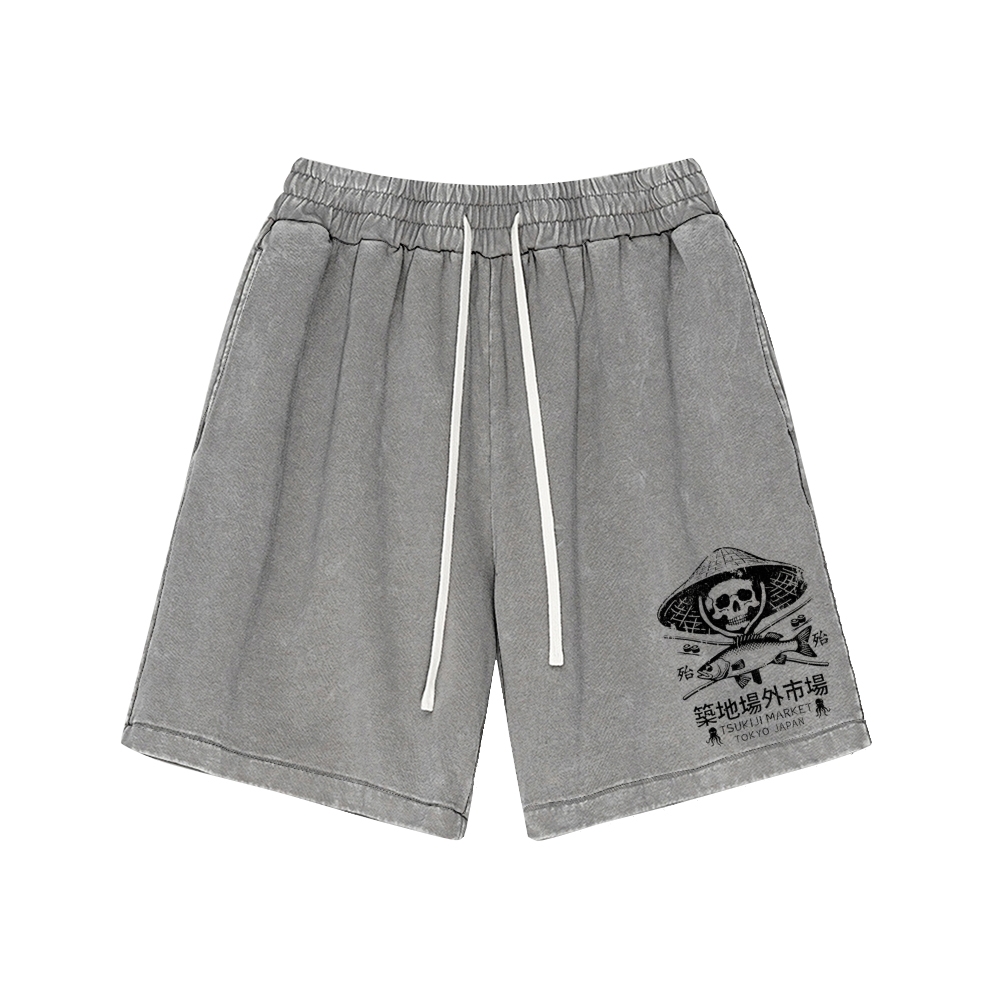 Tsukiji Market Skeleton Cotton Casual Shorts