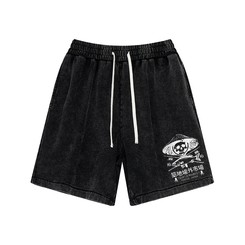 Tsukiji Market Skeleton Cotton Casual Shorts