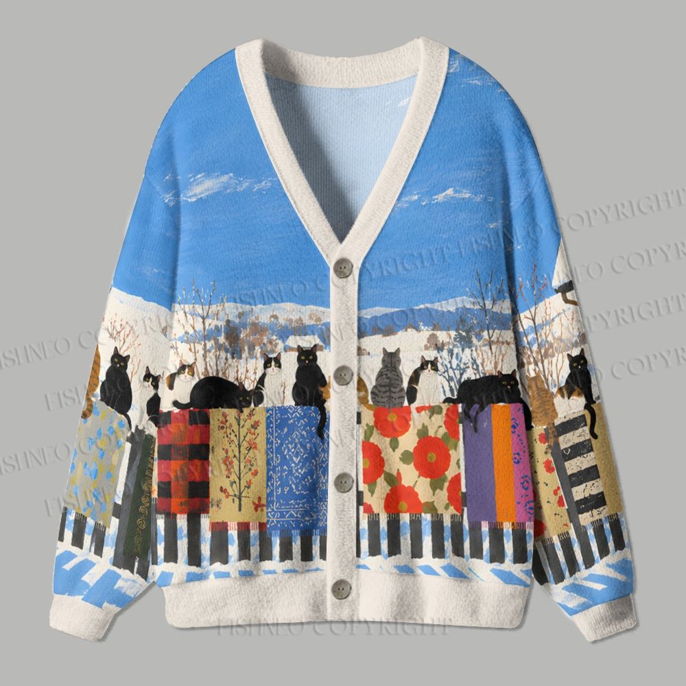 Cats in Cozy Winter Ugly Cardigan Sweater 2610006810
