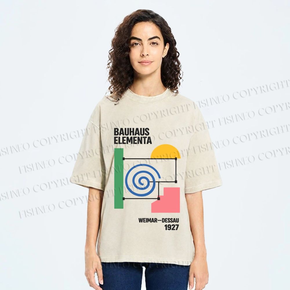 Unisex Bauhaus Geometic Printed Washed Tee
