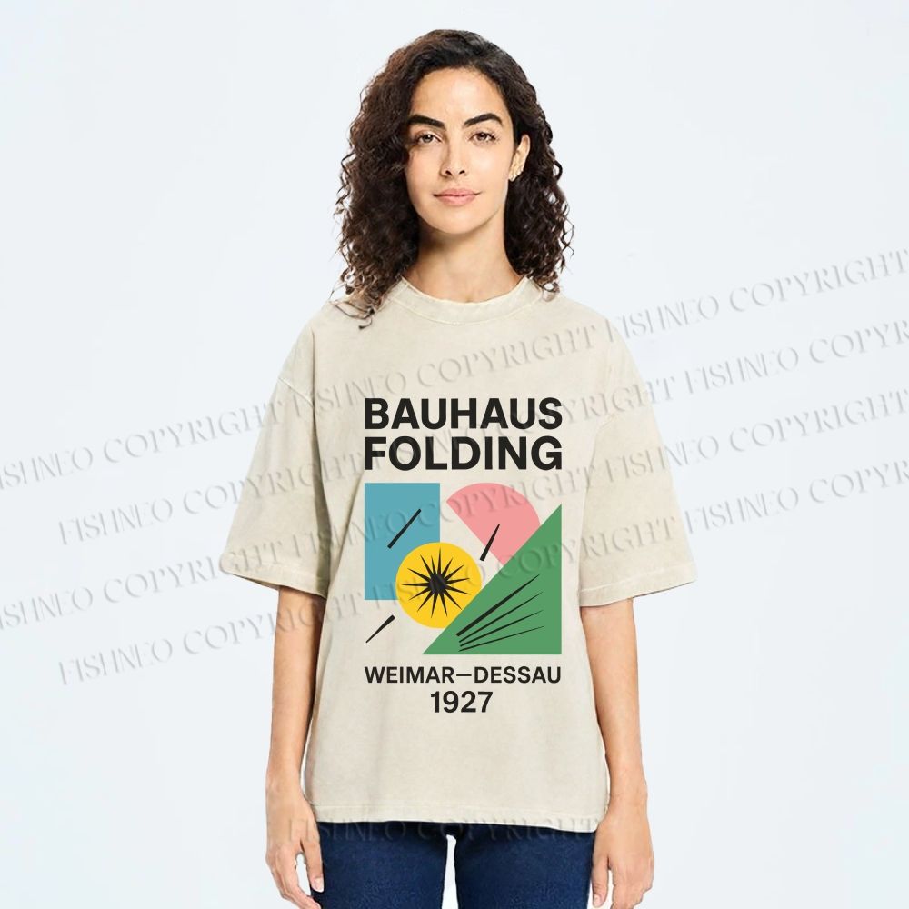 Unisex Bauhaus Geometic Printed Washed Tee