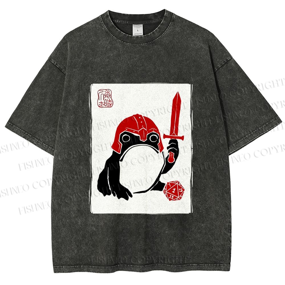 Unisex Samurai Frog Printed Washed Tee