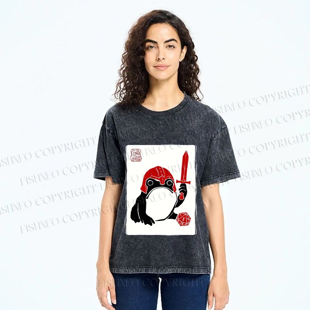 Unisex Samurai Frog Printed Washed Tee