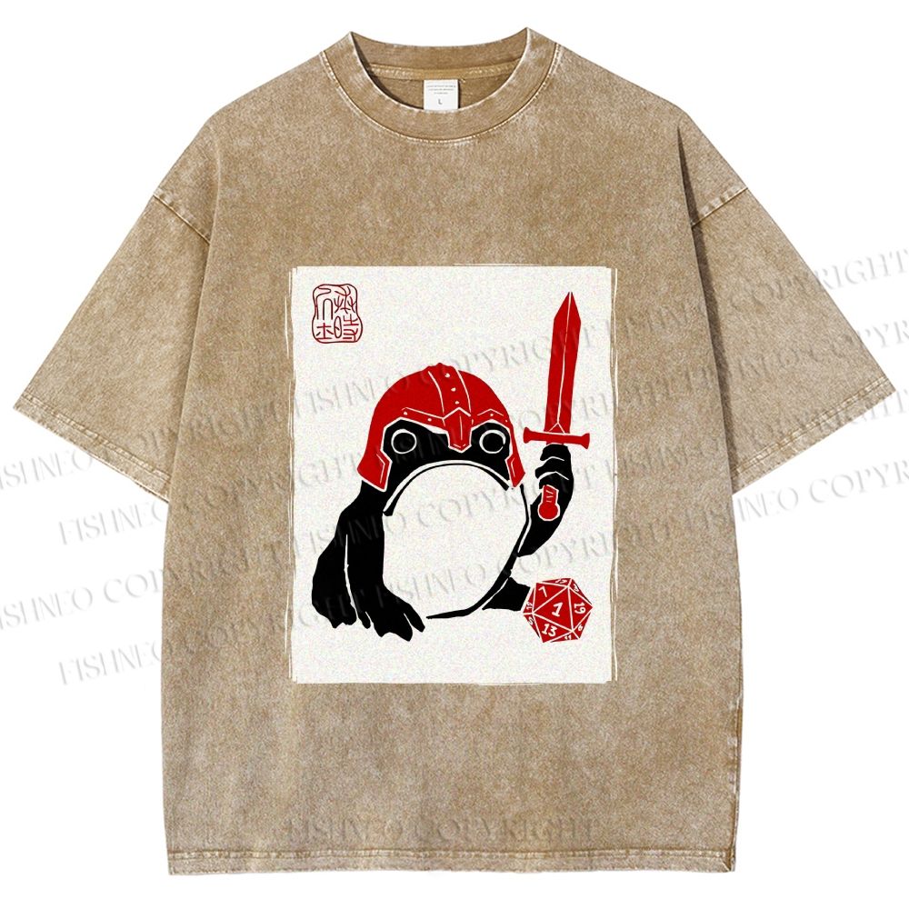 Unisex Samurai Frog Printed Washed Tee