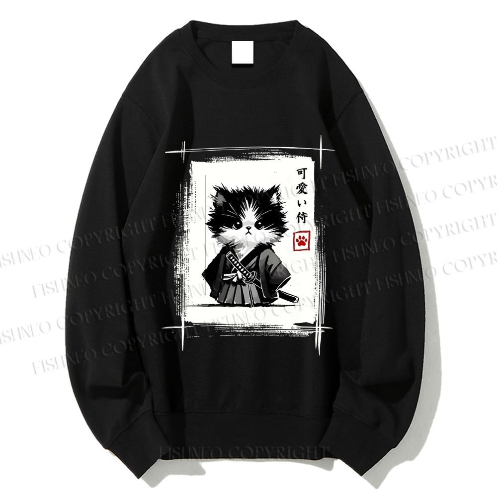 Unisex Samurai Cat Printed Sweatshirt