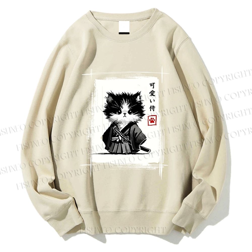 Unisex Samurai Cat Printed Sweatshirt