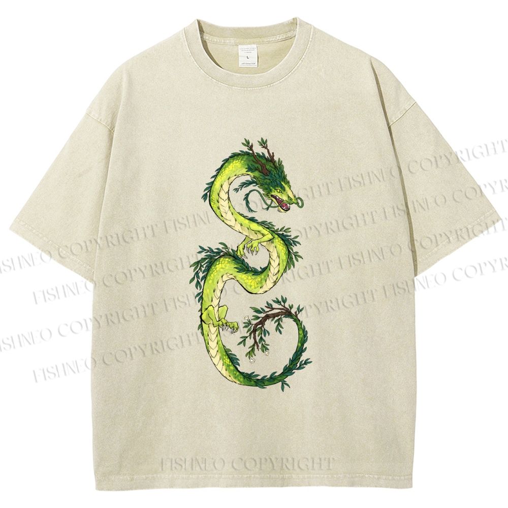 Unisex Green Dragon Printed Washed Tee