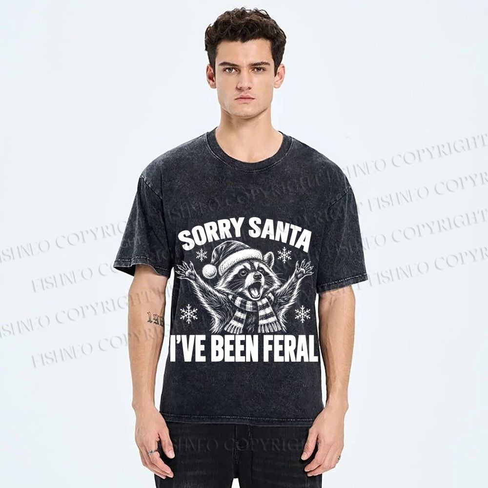 Unisex Sorry Santa Funny Raccoon Printed Washed Tee