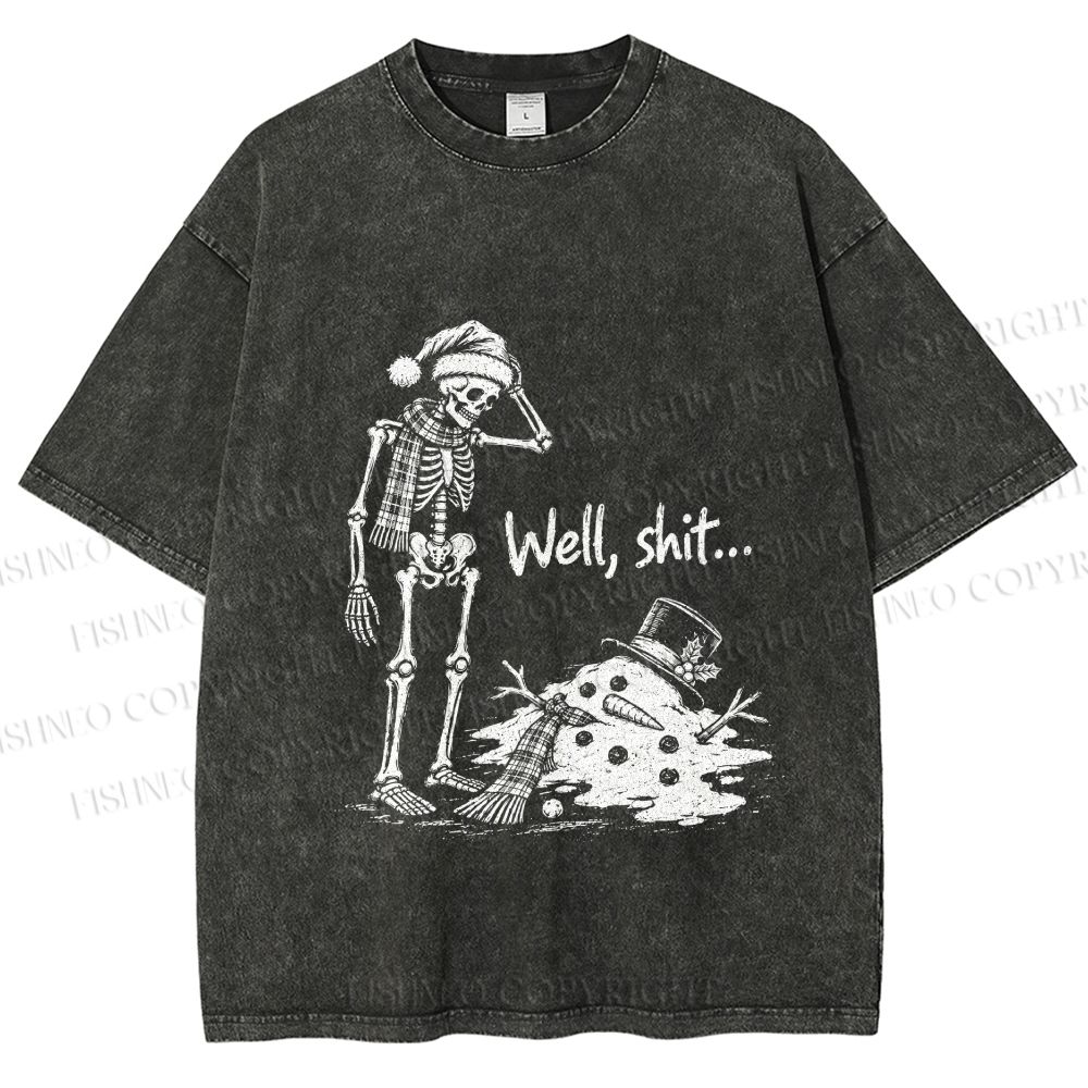 Unisex Funny Christmas Skeleton Printed Washed Tee