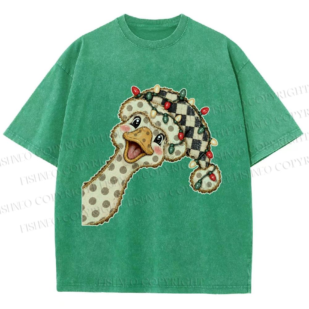 Unisex Christmas Goose Printed Washed Tee