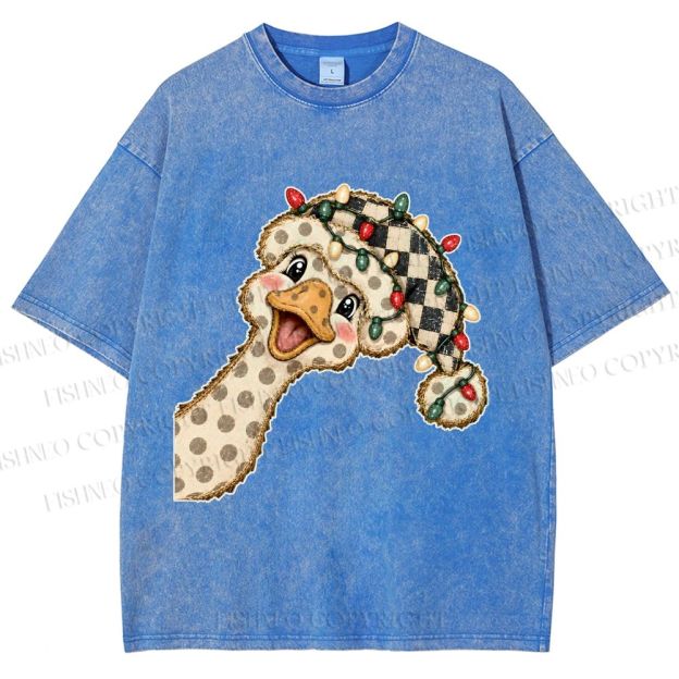 Unisex Christmas Goose Printed Washed Tee