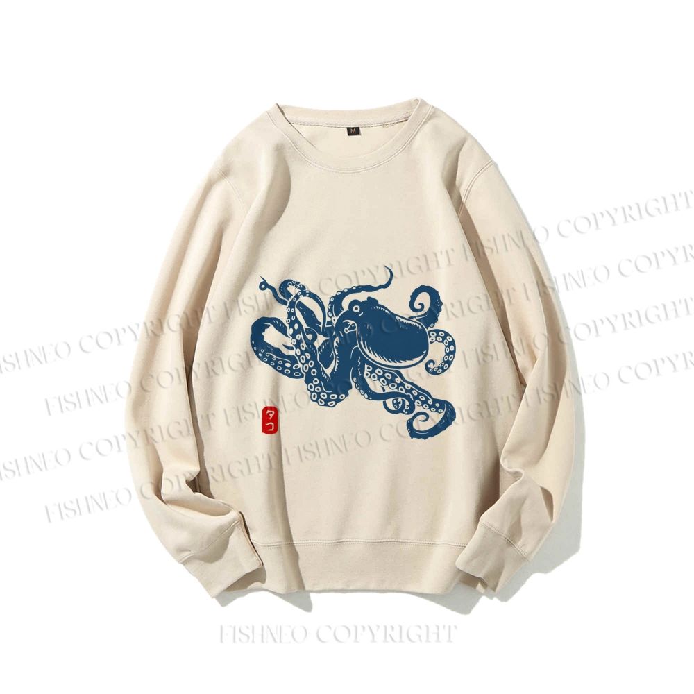Unisex Octopus Japanese Style Printed Sweatshirt