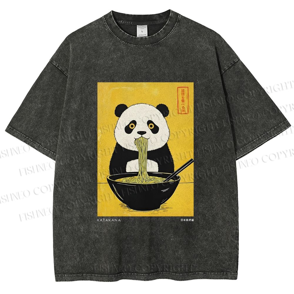 Unisex Ramen Panda Printed Washed Tee