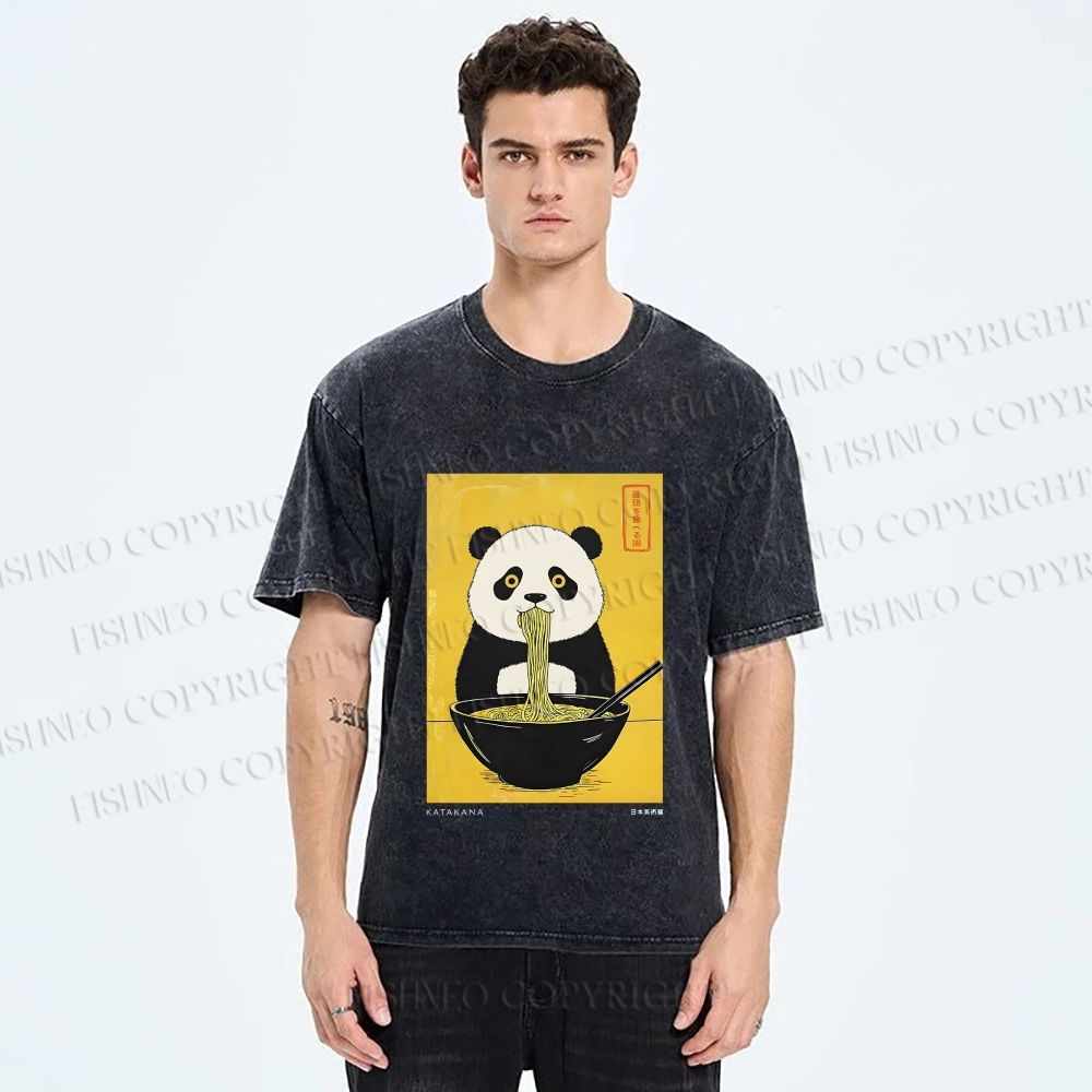 Unisex Ramen Panda Printed Washed Tee