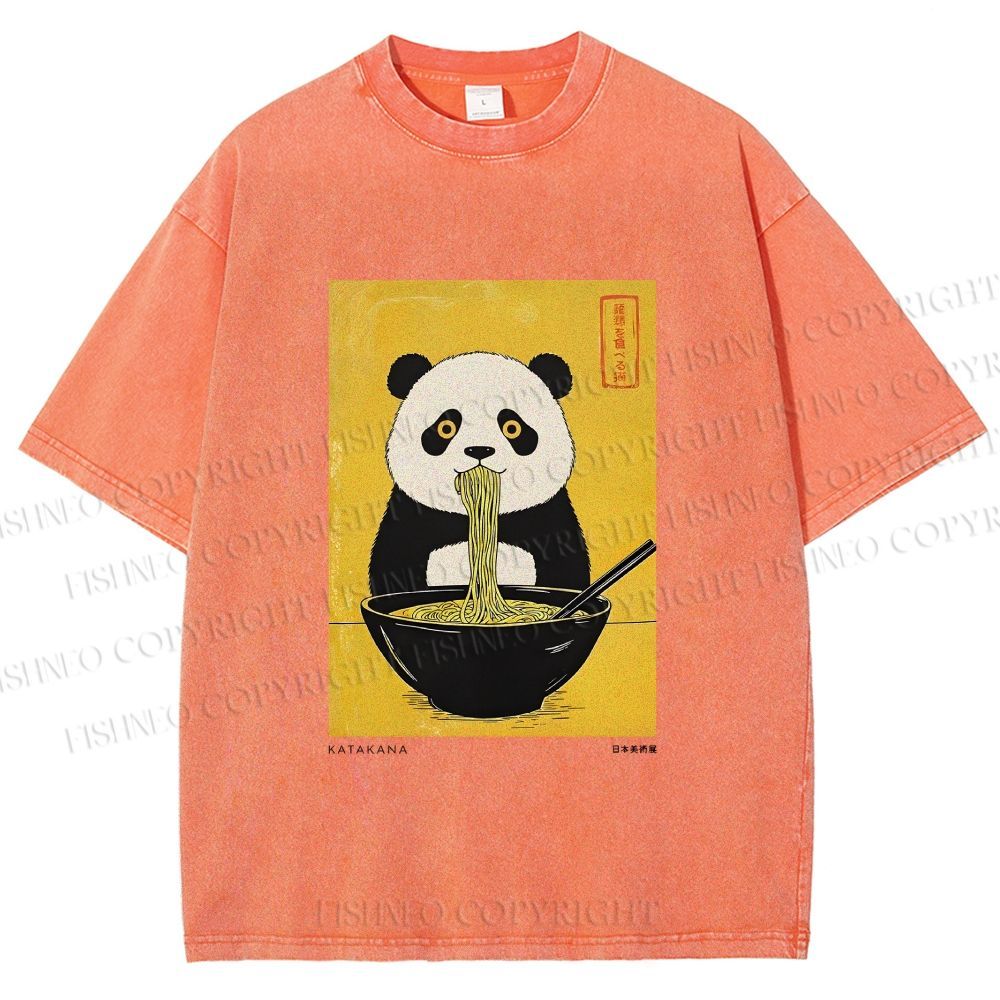 Unisex Ramen Panda Printed Washed Tee