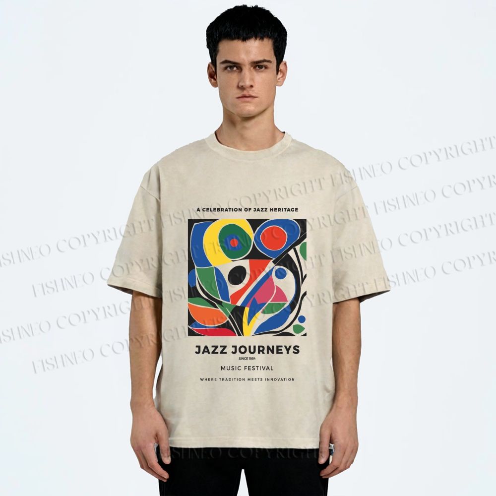 Unisex Jazz Journeys Music Festival Printed Washed Tee