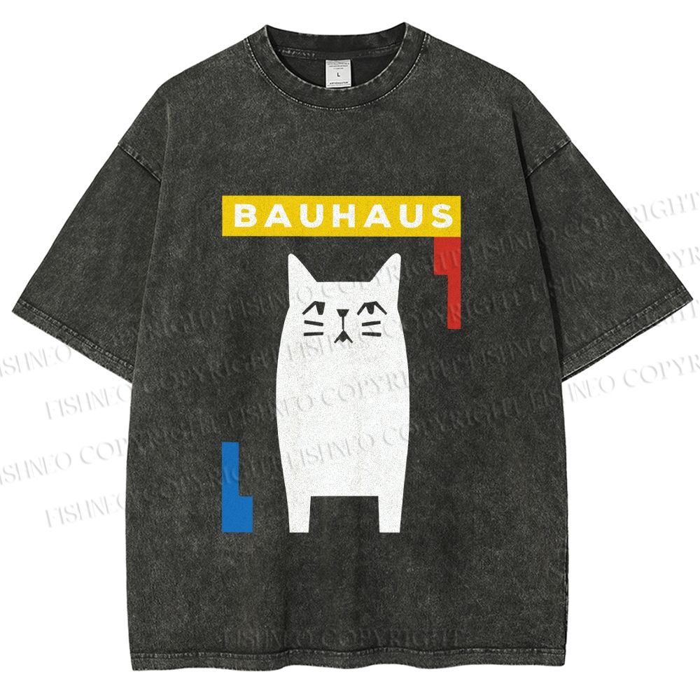 Unisex Bauhaus Cat Printed Washed Tee