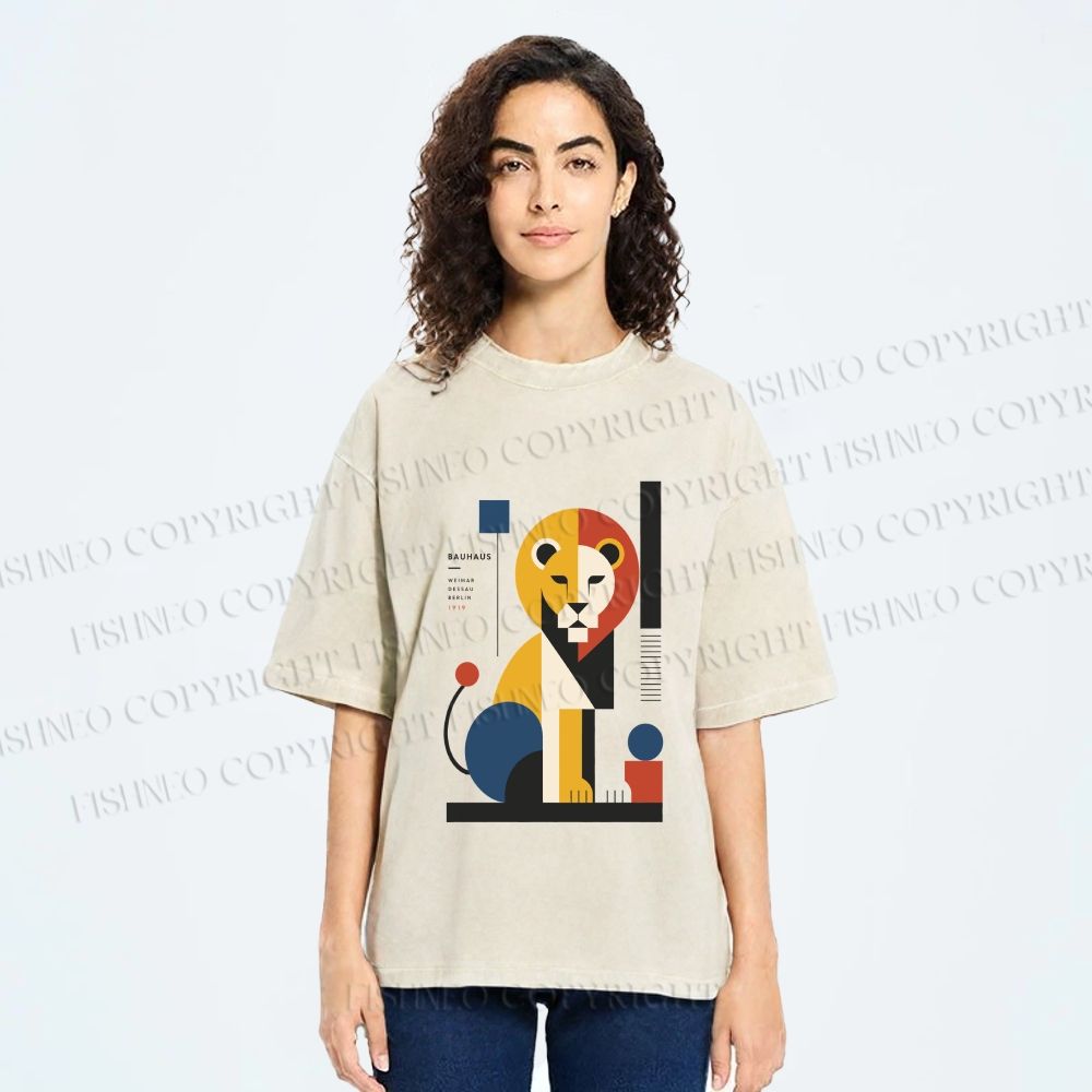 Unisex Bauhaus Lion Printed Washed Tee