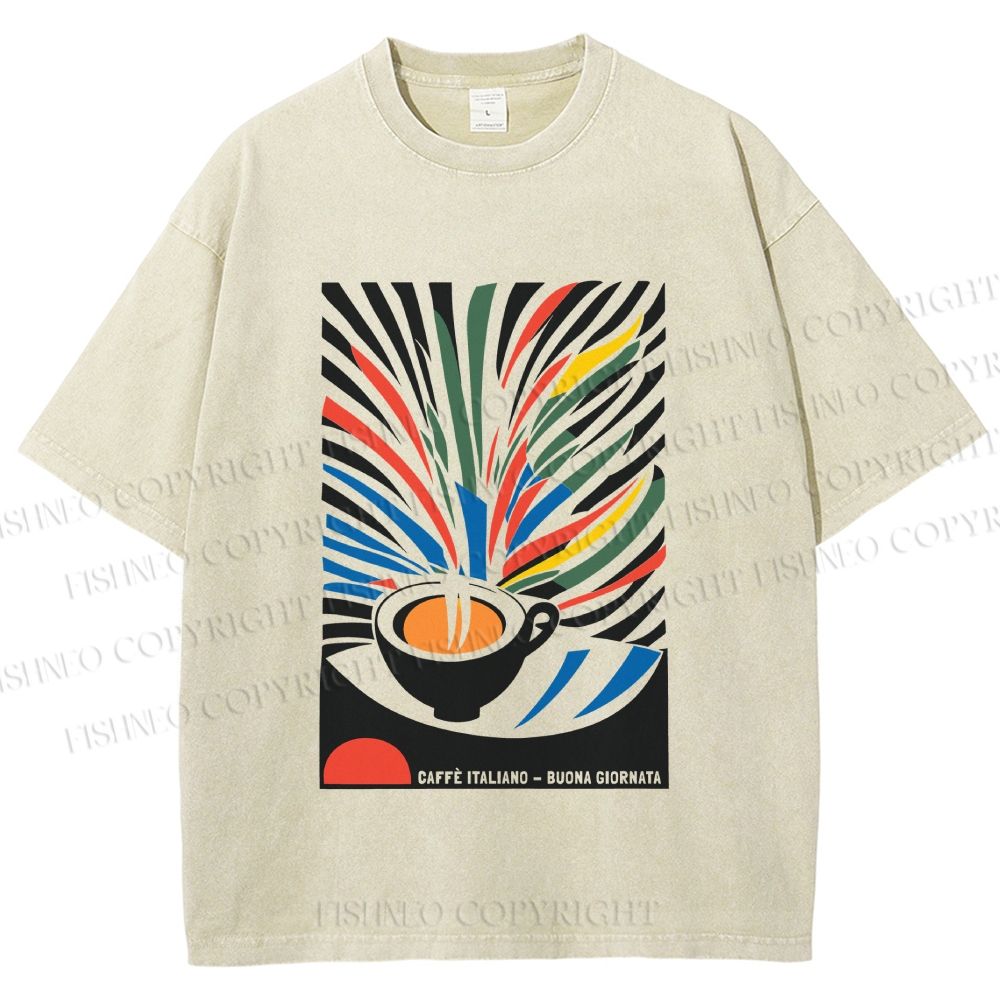Unisex Pop Art Coffee Printed Washed Tee