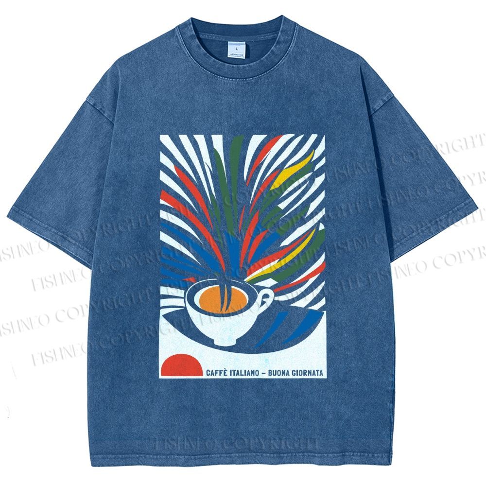Unisex Pop Art Coffee Printed Washed Tee