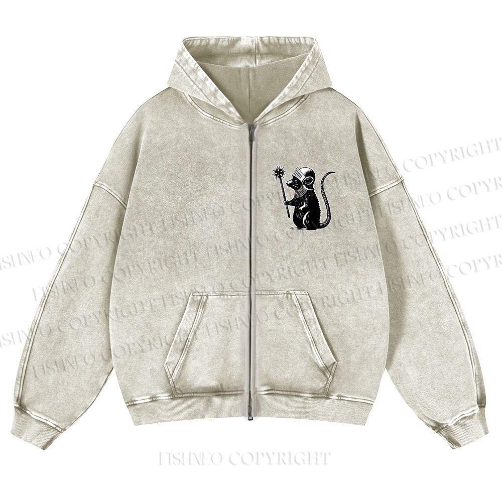 Soldier Rat See You in Hell Garment-washed zip-up hoodie