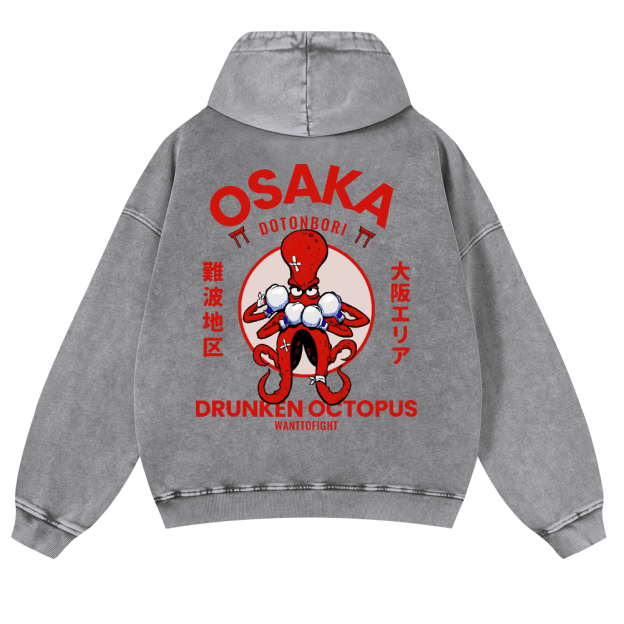 Osaka Drunken Octopus Vintage Washed Cotton Back Art Hoodie