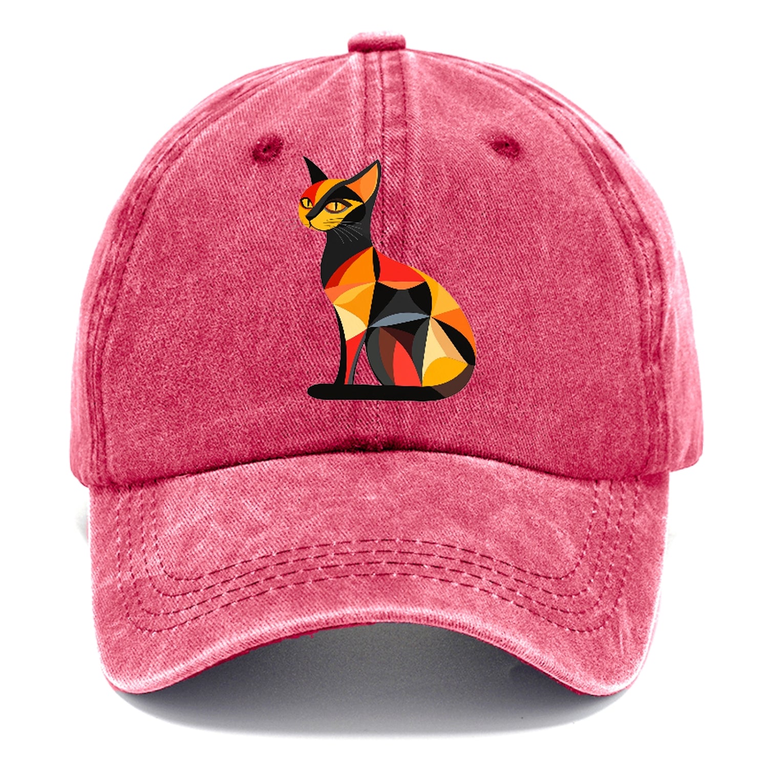 Geometric Cat In Thought Washed Cap