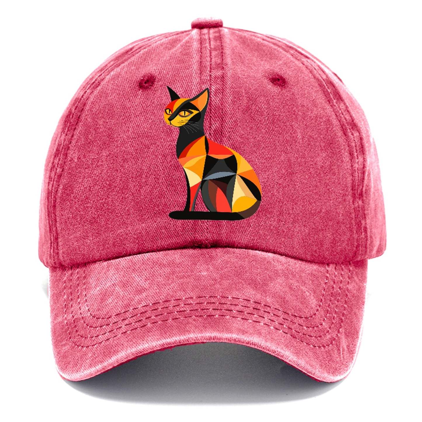 Geometric Cat In Thought Washed Cap