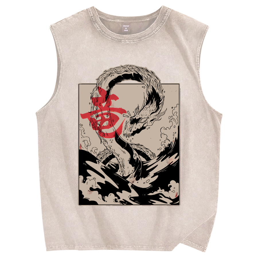 Japanese Dragon Vintage Distressed Washed Tank Top