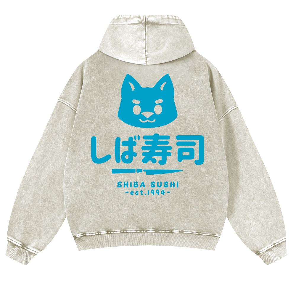Shiba Sushi Vintage Washed Cotton Back Art Hoodie