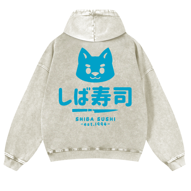 Shiba Sushi Vintage Washed Cotton Back Art Hoodie
