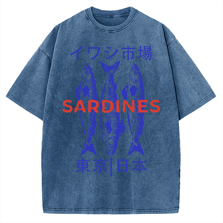 Japan Sardines Market Vintage Washed T-shirt