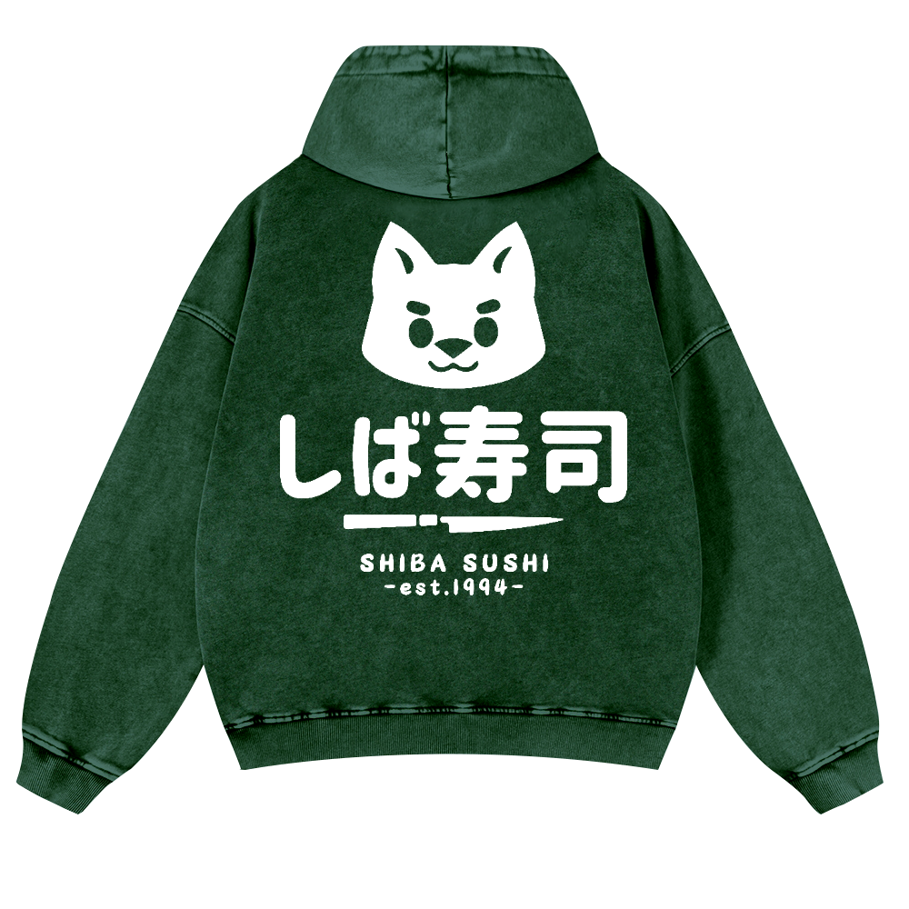 Shiba Sushi Vintage Washed Cotton Back Art Hoodie