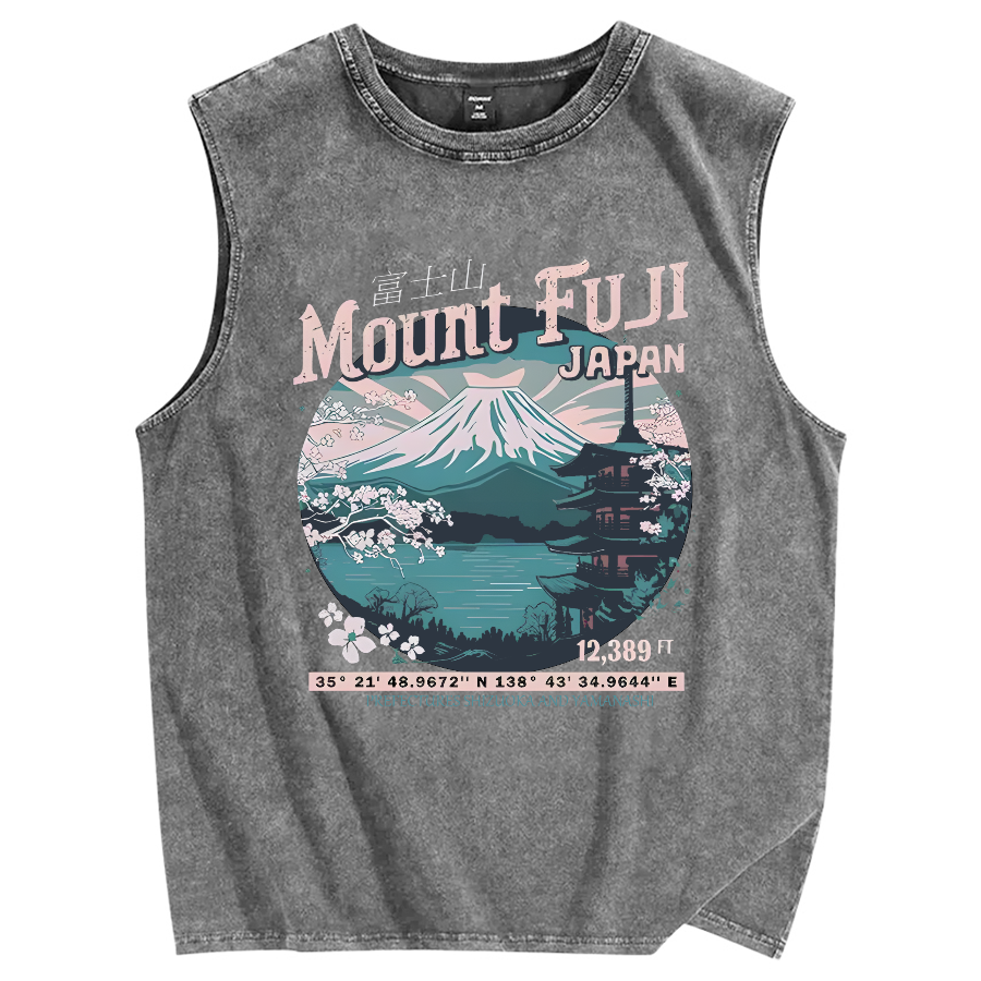 Mountain Fuji Japan Vintage Distressed Washed Tank Top