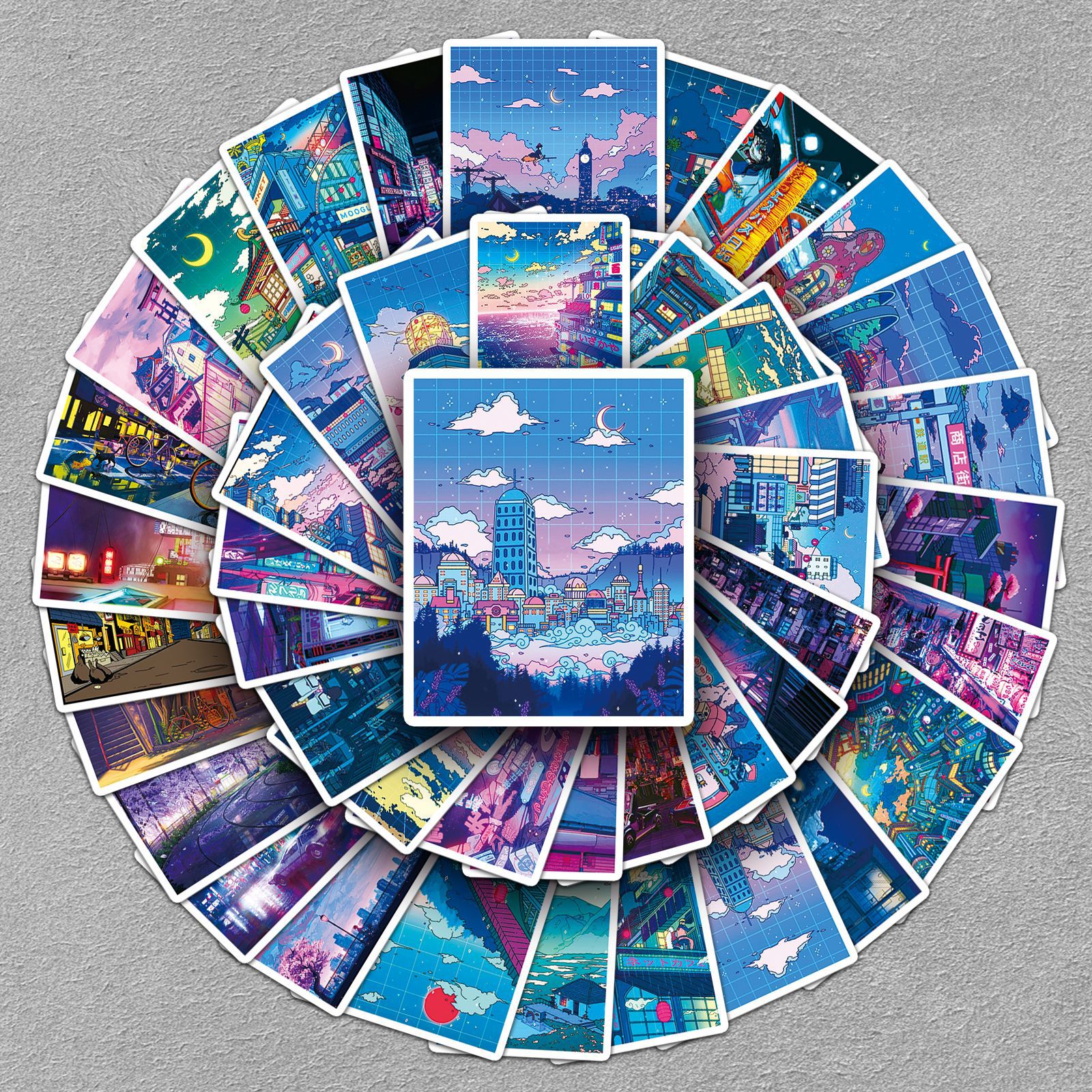 50 Japanese Anime Night Scene Stickers