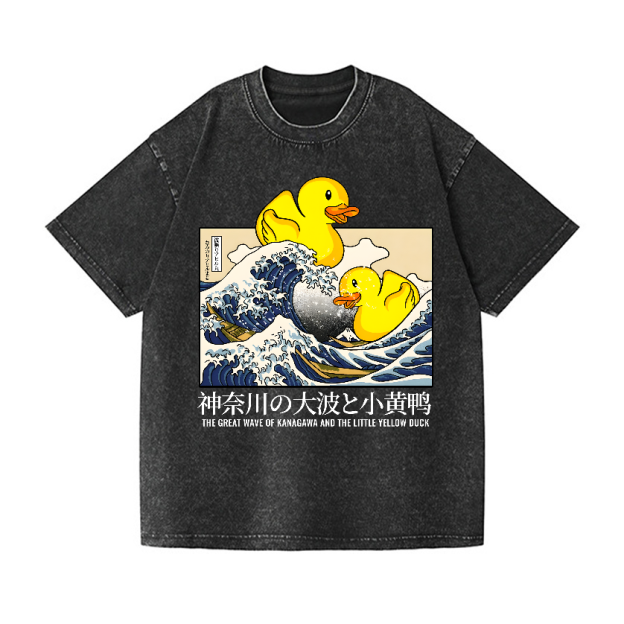 Great Wave Kanagawa Duck Vintage Wash Japanese Design T-Shirt