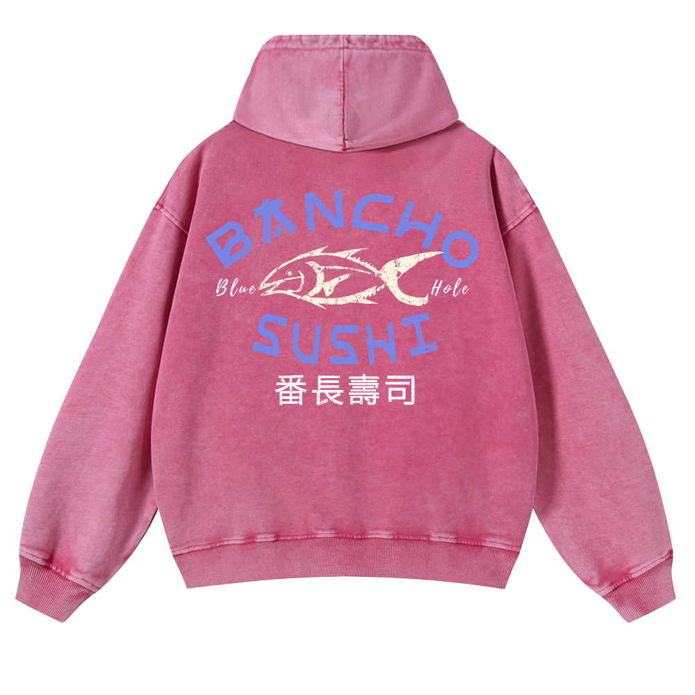 Bancho Sushi Vintage Washed Cotton Back Art Hoodie