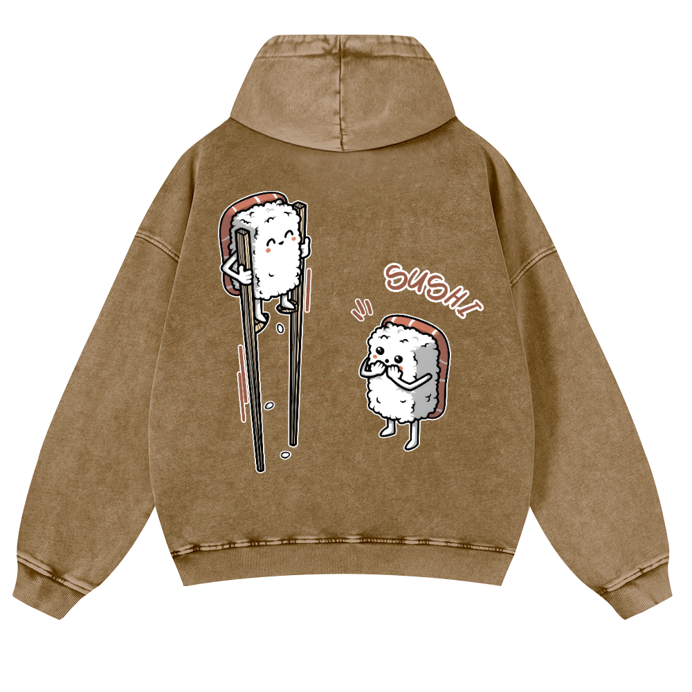 Sushi Vintage Washed Cotton Back Art Hoodie