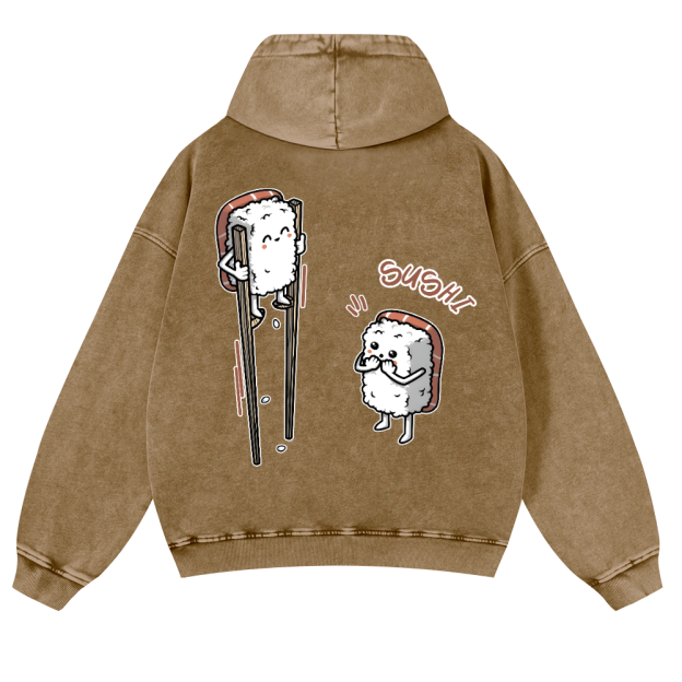 Sushi Vintage Washed Cotton Back Art Hoodie