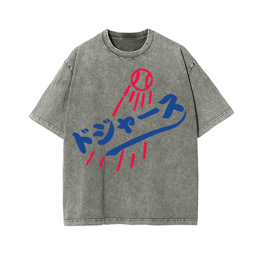 Dream Dodgers Baseball Vintage Wash Japanese Design T-Shirt