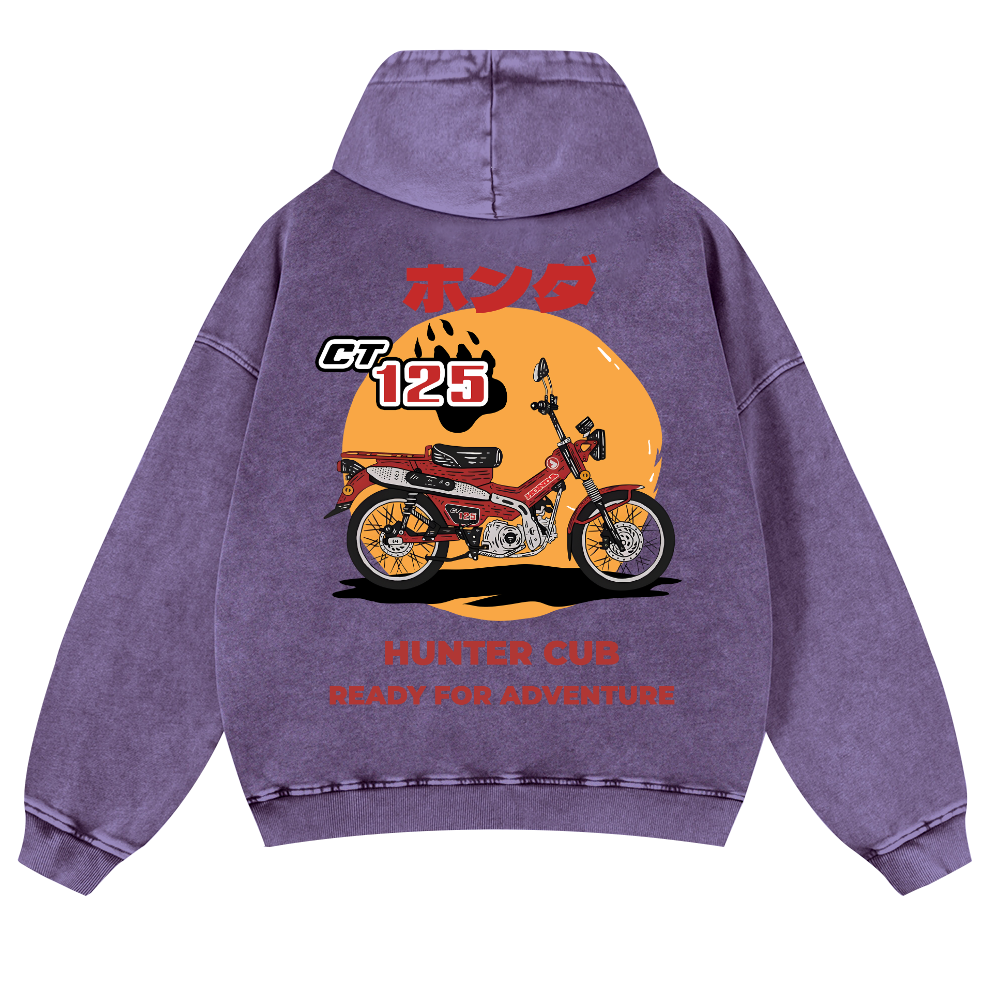 Hunter Cub Motorcycle Bike Vintage Washed Cotton Back Art Hoodie