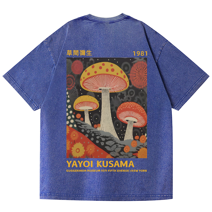 Yayoi Kusama Mushroom Vintage Wash Japanese Design Back Art T-Shirt