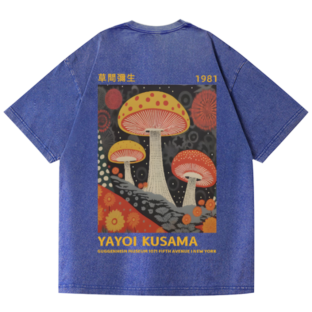 Yayoi Kusama Mushroom Vintage Wash Japanese Design Back Art T-Shirt