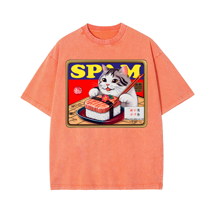 Sushi Cat Vintage Wash Japanese Design T-Shirt