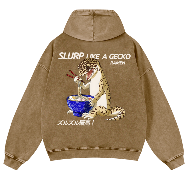 Gecko Vintage Washed Cotton Back Art Hoodie