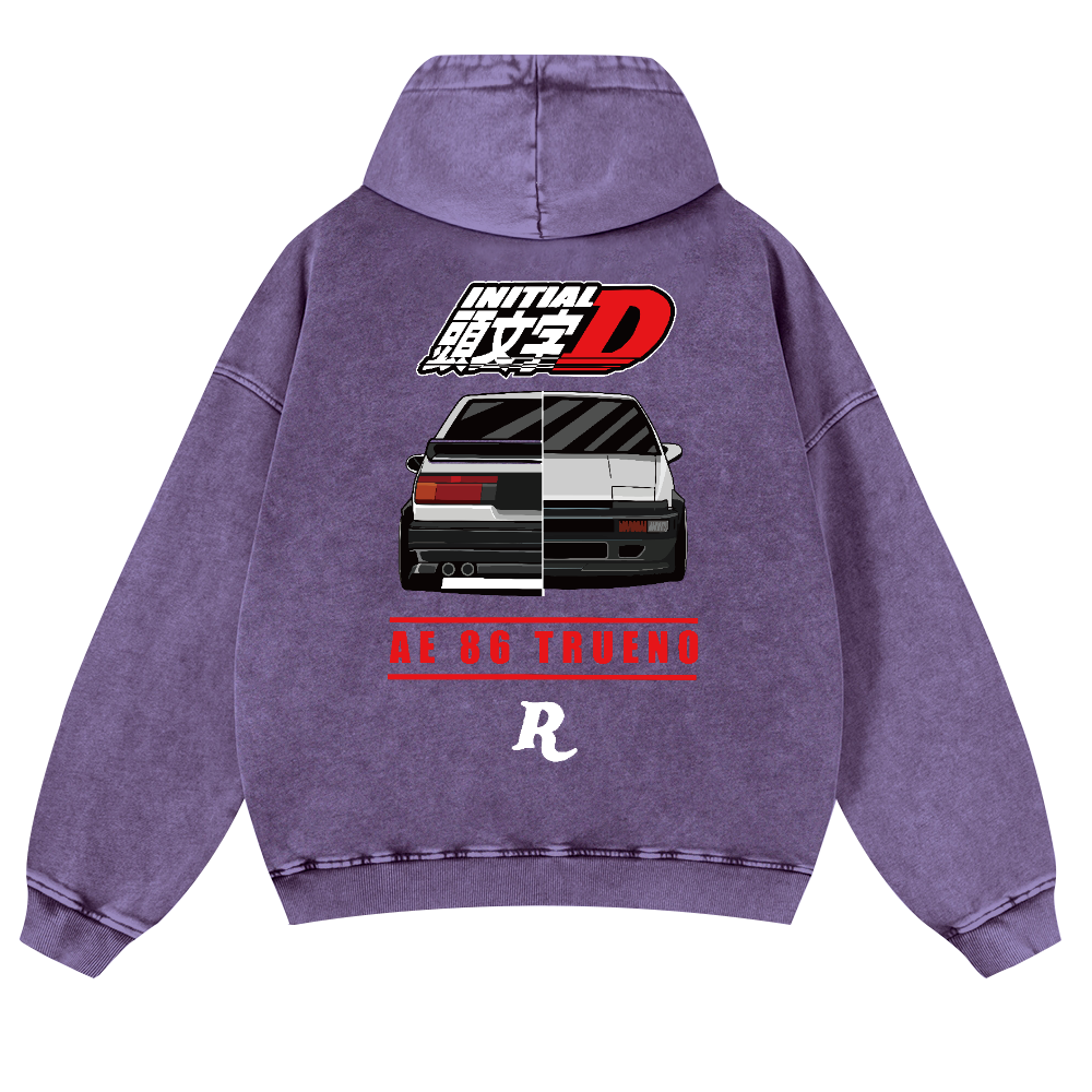 Initial D Vintage Washed Cotton Back Art Hoodie