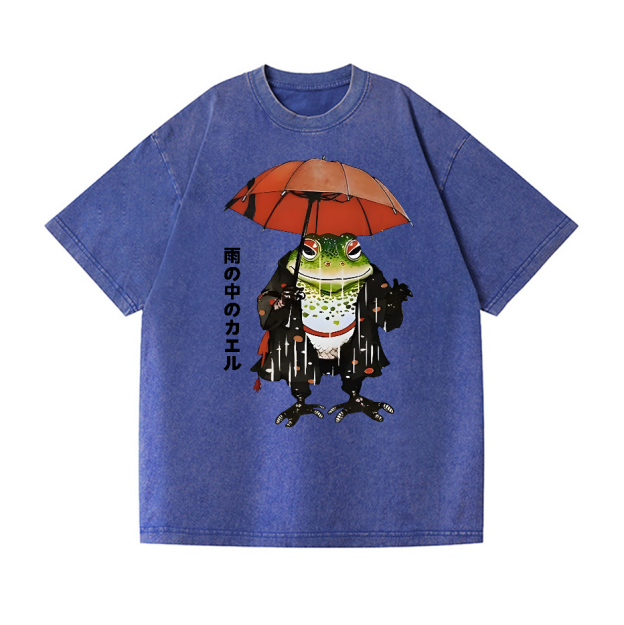 Frog In The Rain Vintage Wash Japanese Design T-Shirt